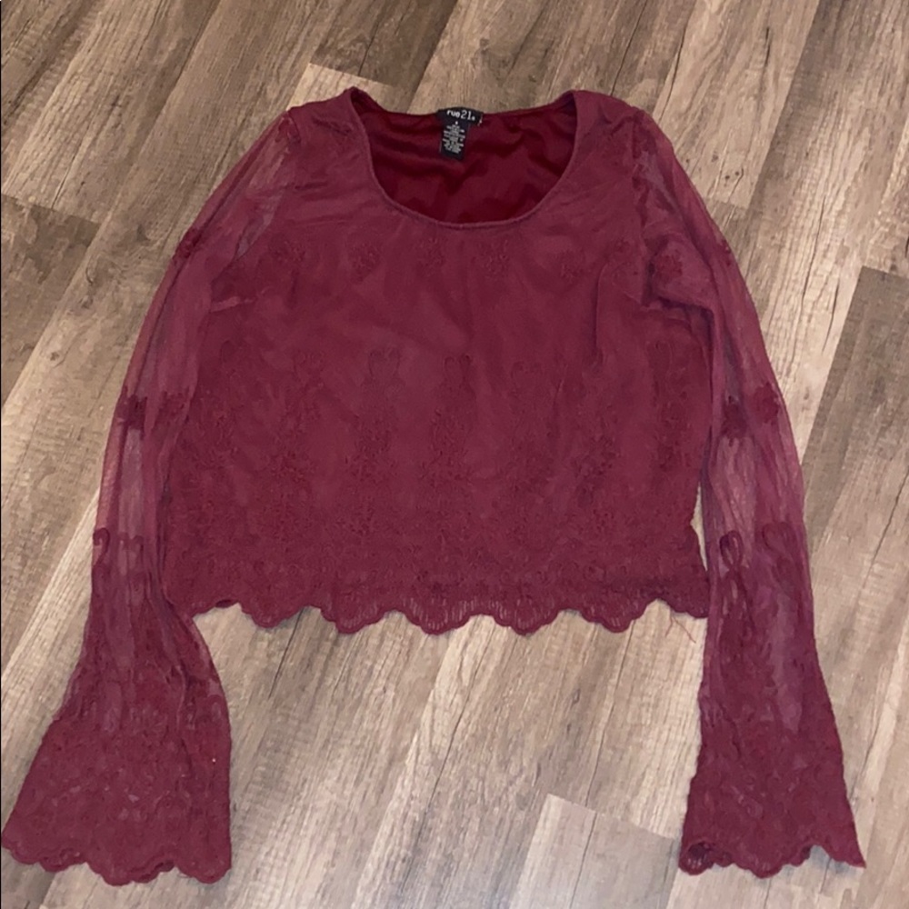 a maroon blouse
